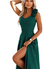 sukienki maxi damskie 643-1 Wieczorowa suknia maxi z rozcięciem i różami - butelkowa zieleń 7