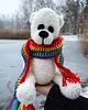 misie i maskotki Biały miś w tęczowym szaliku LGBT, przytulanka 7