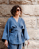 bluzki kimonowe damskie Kimono lniane niebieskie,  bluzka 100% len niebieska 1