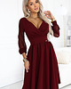 sukienki midi damskie 657-3 Elegancka sukienka midi z dekoltem i tiulowymi rękawami - bordo 1