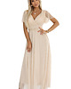 sukienki maxi damskie 562-6 NASTIA Długa sukienka z dekoltem i krótkim rękawkiem - beżowa 6