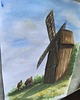 grafiki i ilustracje Akwarela Wiatrak Wielkopolska Architektura Ludowa Krajobraz 30x42 Prezent 3