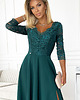 sukienki maxi damskie 309-5 AMBER elegancka koronkowa maxi suknia z dekoltem - ZIELEŃ BUTELKOWA 2