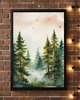 grafiki i ilustracje PLAKAT natura mglisty las dekoracja ścienna akwarela 3