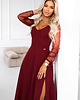 sukienki maxi damskie 640-1 LORETTA Długa sukienka z tiulowymi rękawami i dekoltem - bordowa 1