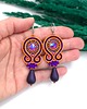 kolczyki soutache Kolczyki sutasz pomarańczowo fioletowe kolorowe Cleo z dużą łezką 1
