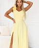 sukienki maxi damskie 643-5 Elegancka wieczorowa suknia maxi z rozcięciem i różami - żółta 4