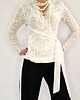 bluzki z długim rękawem damskie Elegancka bluzka z koronki ecru z kokardą roz 34-56 1