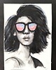 grafiki i ilustracje Real One - portret kobieta okulary czarno biały obraz akwarela papier A4 21x30 2