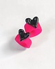 pierścionek z żywicy Pierścień z żywicy : wąski : HEART : neon pink & black 2