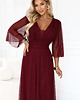 sukienki maxi damskie 654-6 Długa połyskująca sukienka plus size z dekoltem - bordowa 6