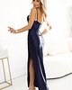 sukienki maxi damskie 483-6 DIANE satynowa długa suknia z rozcięciem na nogę - GRANATOWA 2
