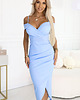 sukienki midi damskie 564-9 CALLIE Sukienka midi z odkrytymi ramionami i dekoltem - błękitna 1