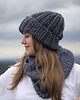 czapki damskie Wełniana czapka i komin WOOLY komplet zimowy grafitowy 1