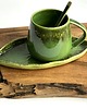 kubki Zielony kubek ceramiczny z talerzykiem LIŚĆ 2