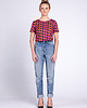 topy damskie Czarno różowa bluzka, top w stylu retro w kropki 4