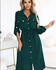 sukienki midi damskie 531-7 Szmizjerka midi ze złotymi guzikami i wiązaniem - zielona - UNI 1