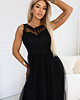 sukienki maxi damskie 672-4 Romantyczna sukienka maxi z haftowaną koronką i tiulem - czarna - UNI 2