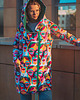 bluza z kapturem damska TWARZE długa bluza oversize z wzorzystej tkaniny 2