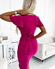 sukienki midi damskie 479-14 NINA sukienka z kopertowym dekoltem, rękawkiem - soczysta fuksja 3