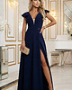 sukienki maxi damskie 660-1 Elegancka sukienka maxi z falbankami, głębokim dekoltem - granatowa 4