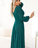 sukienki maxi damskie 572-4 NELA połyskująca długa suknia z dekoltem - zielona 4