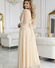sukienki maxi damskie 654-2 Długa połyskująca sukienka plus size z dekoltem - beżowa 1