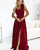 sukienki maxi damskie 643-9 Elegancka wieczorowa suknia maxi z rozcięciem i różami - bordowa 6