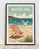 plakaty PLAKAT retro Morze BAŁTYCKIE ilustracja plaża morski 4