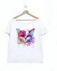 t-shirt damskie Kotek kreski akwarele Biały Oversize 1
