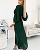 sukienki maxi damskie 414-1 KLARA plisowana sukienka z paskiem i dekoltem - ZIELEŃ BUTELKOWA 1