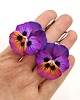 kolczyki z masy plastycznej Kolczyki bratki fioletowe wiszące handmade, kwiaty z gliny polimerowej 4