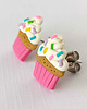 kolczyki z masy plastycznej Kolczyki różowe babeczki z posypką 1