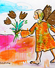obrazy Aniołek z tulipanami - 24x16 cm unikat 1