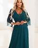 sukienki maxi damskie 654-1 Długa połyskująca sukienka plus size z dekoltem - zieleń butelkowa 1