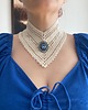 chokery Kremowy koronkowy retro naszyjnik z piękną niebieską broszą 1