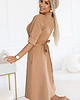 sukienki midi damskie 286-8 SANDY Koszulowa rozkloszowana sukienka z paskiem - MOCHA MOUSSE 2
