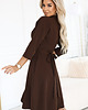 sukienki midi damskie 286-9 SANDY Koszulowa rozkloszowana sukienka z paskiem - czekoladowa 2
