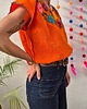t-shirt damskie Bluzka ręcznie haftowana Bordado Pomarańczowa kwiaty ONE SIZE 1