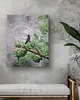 obrazy W Ciszy Obraz Olejny 50x60 Ptak Koliber Srebro Las Struktura Loft Mgła 2