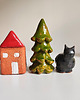 figurki i rzeźby Ceramiczny zestaw figurek, domek, choinka, kot 1