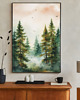 grafiki i ilustracje PLAKAT natura mglisty las iglasty dekoracja ścienna akwarela 4
