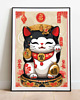 grafiki i ilustracje PLAKAT z kotem na szczęście , maneki neko grafika, japońska ilustracja 2