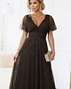sukienki maxi damskie 635-4 MELANIA długa suknia z dekoltem i krótkim rękawkiem - czekolada 3