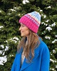 czapki damskie Wełniana czapka handmade kolorowe ozdobne włóczki niebieska różowa 5