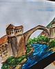 grafiki i ilustracje Mostar miasto most Bośnia pejzaż rzeka obraz akwarela 21x30 5