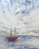obrazy WYPRZEDAŻ SZTUKI! Akwarela Łódka na morzu oryginalny obraz 300g A3 30x42 cm 1