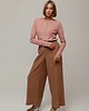spodnie materiałowe damskie Lniane spodnie dzwony, COCOA BROWN 1