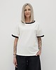 t-shirt damskie Bawełniany kremowy t-shirt o swobodnym kroju z kontrastową lamówką 2