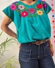 t-shirt damskie Bluzka ręcznie haftowana Bordado Turkusowa kwiaty ONE SIZE 3